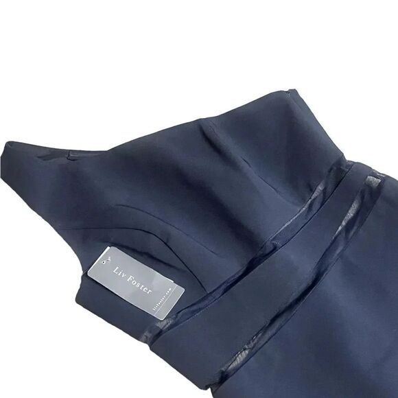 NWT women’s LIV FOSTER twilight navy blue one shoulder crepe maxi formal gown - Picture 5 of 10